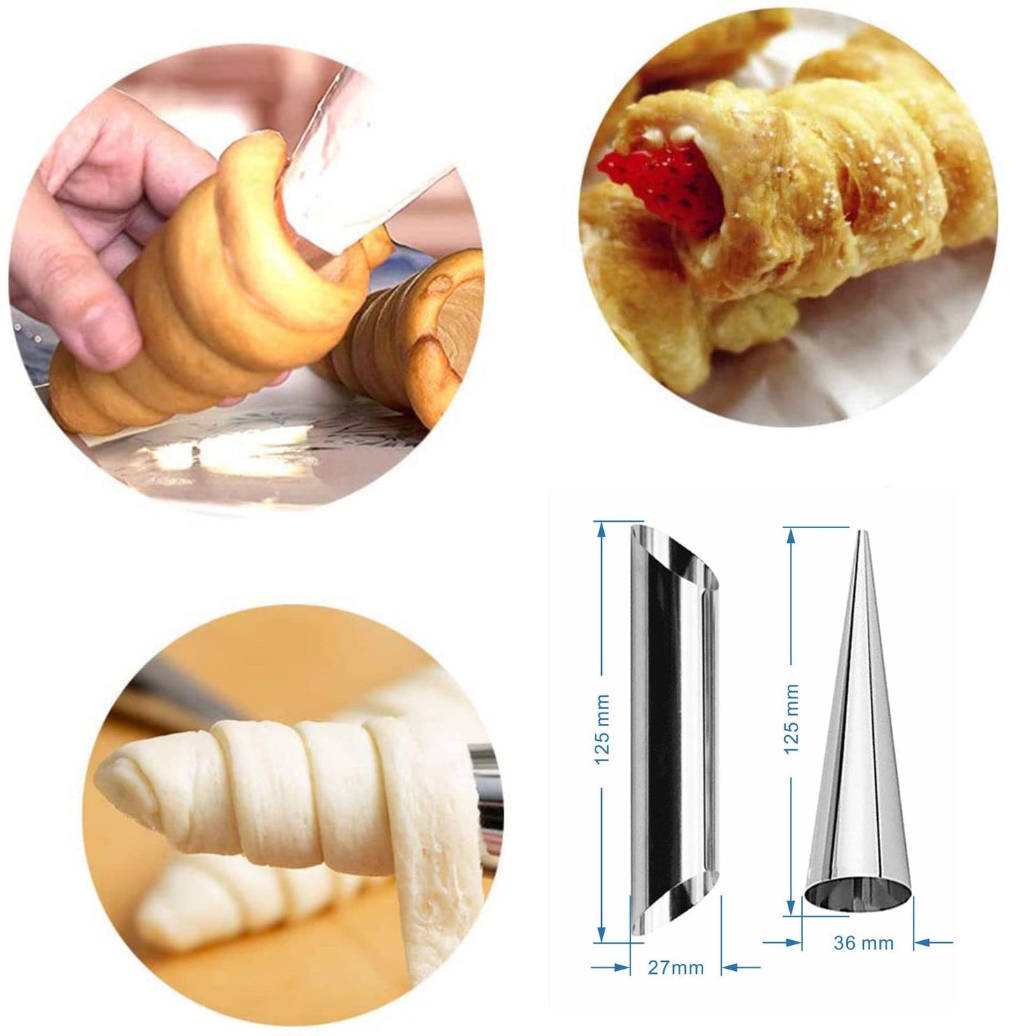 Non-Stick Cream Cannoli Tubes, Fantasyday 20 Pcs Stainless Steel Baking Cones Pastry Roll Horn Croissant Mold Cannoli Shells - P