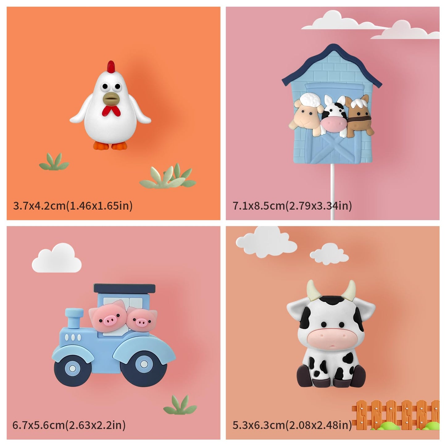 6 Pcs Farm Cake Toppers, Cartoon Animal Cake Topper Decorations For Birthday Party Baby Shower Decor (Blue)