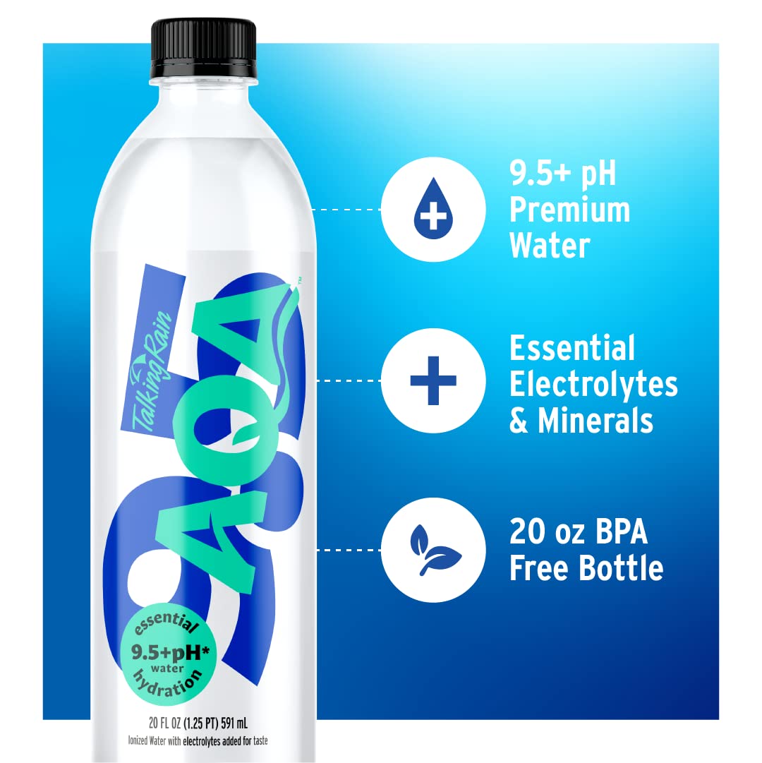 Talking Rain AQA Alkaline Ionized Bottled Water, 9.5 pH, with Electrolytes and Minerals Added for Taste, 20 fl oz Bottle (Pack o