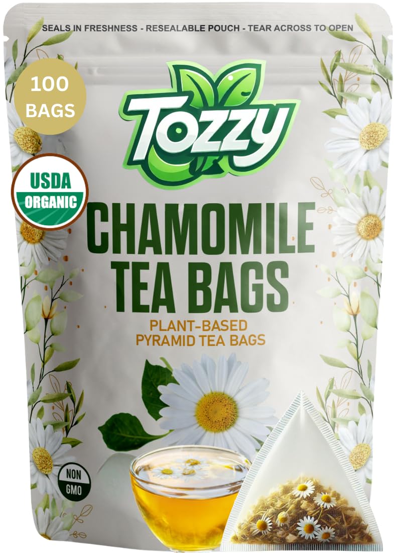 Tozzy Organic Chamomile Tea - 100 Count  Plant-Based Pyramid Tea Bags