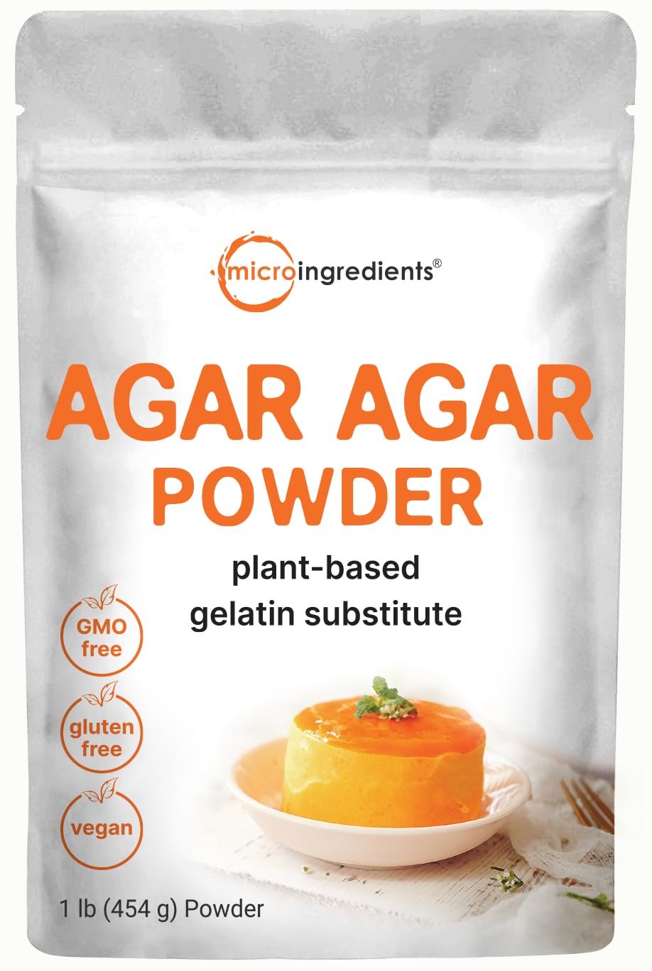 Micro Ingredients Agar Agar Powder, Unflavored Thickening Agent, 16oz, Vegan, Non-GMO, Plant-Based from Red Algae