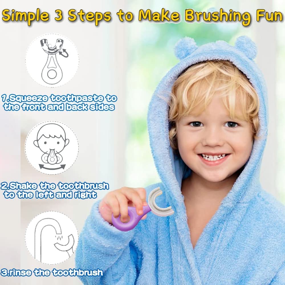 Yotee U-Shaped Toothbrush Kids 2 Pcs - Toddler Toothbrush With Food Grade Soft Silicone Brush Head, Toothbrush For Kids Age 2-6,
