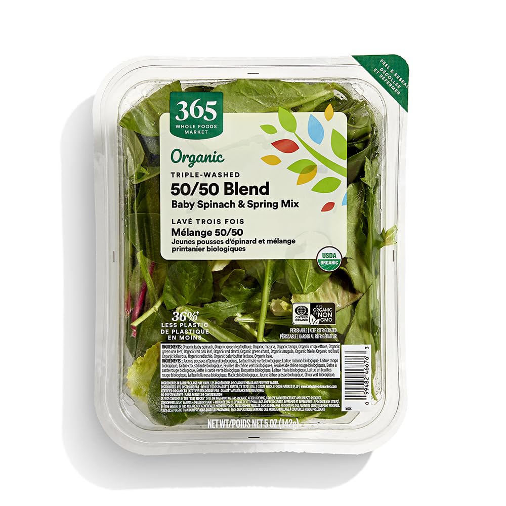 Whole Foods Market, Organic 50-50 Blend Baby Spinach & Spring Mix, 5 oz