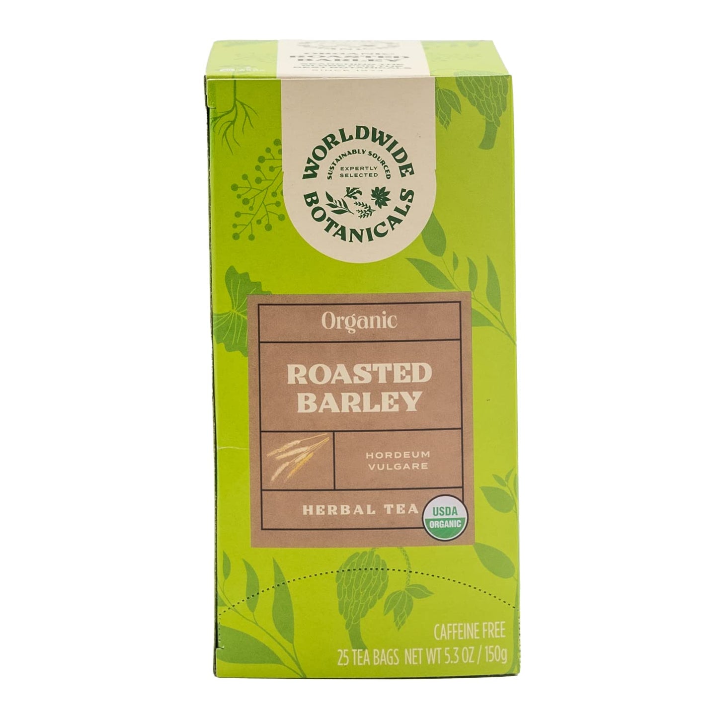 Worldwide Botanicals Organic Roasted Barley Tea, Caffeine-Free, 25 Tea Bags, 6g per Teabag, Kosher, AKA Mugicha, Boricha, Orzo