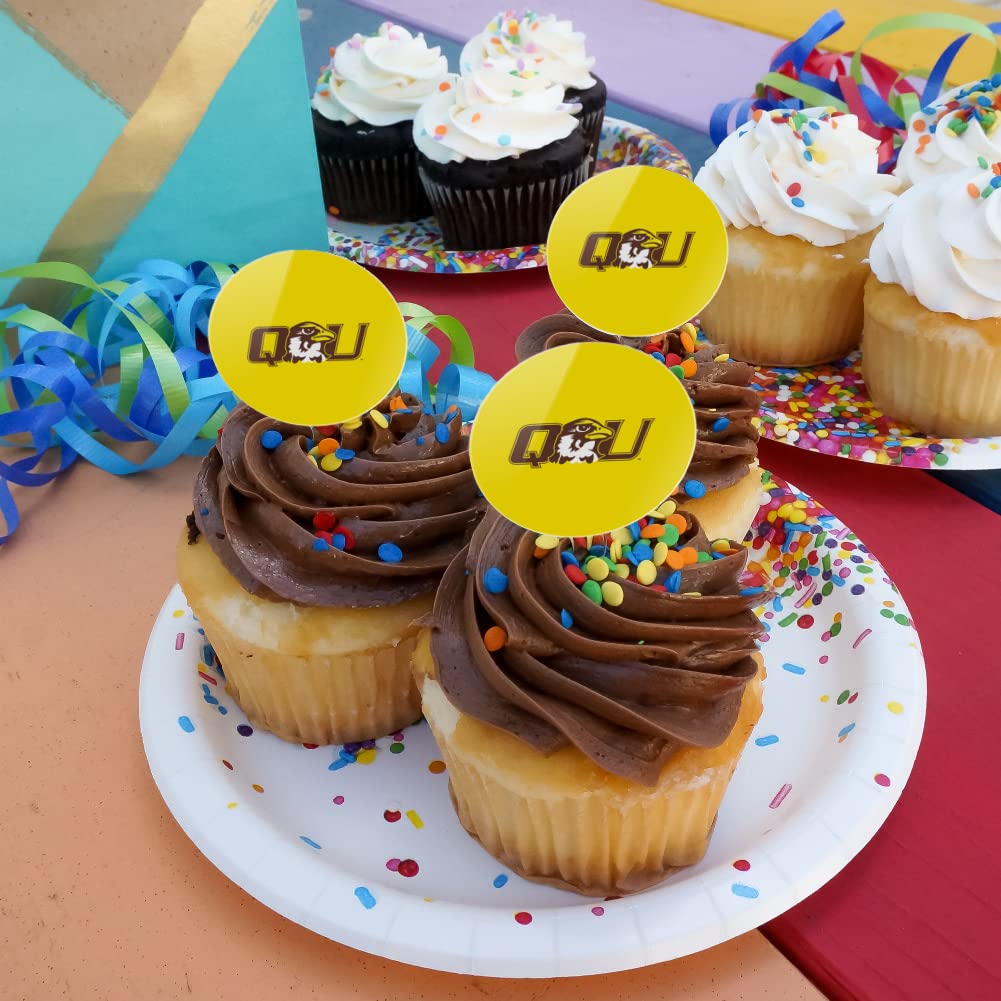 Quincy University Secondary Logo Cupcake Picks Toppers Decoration Set Of 6