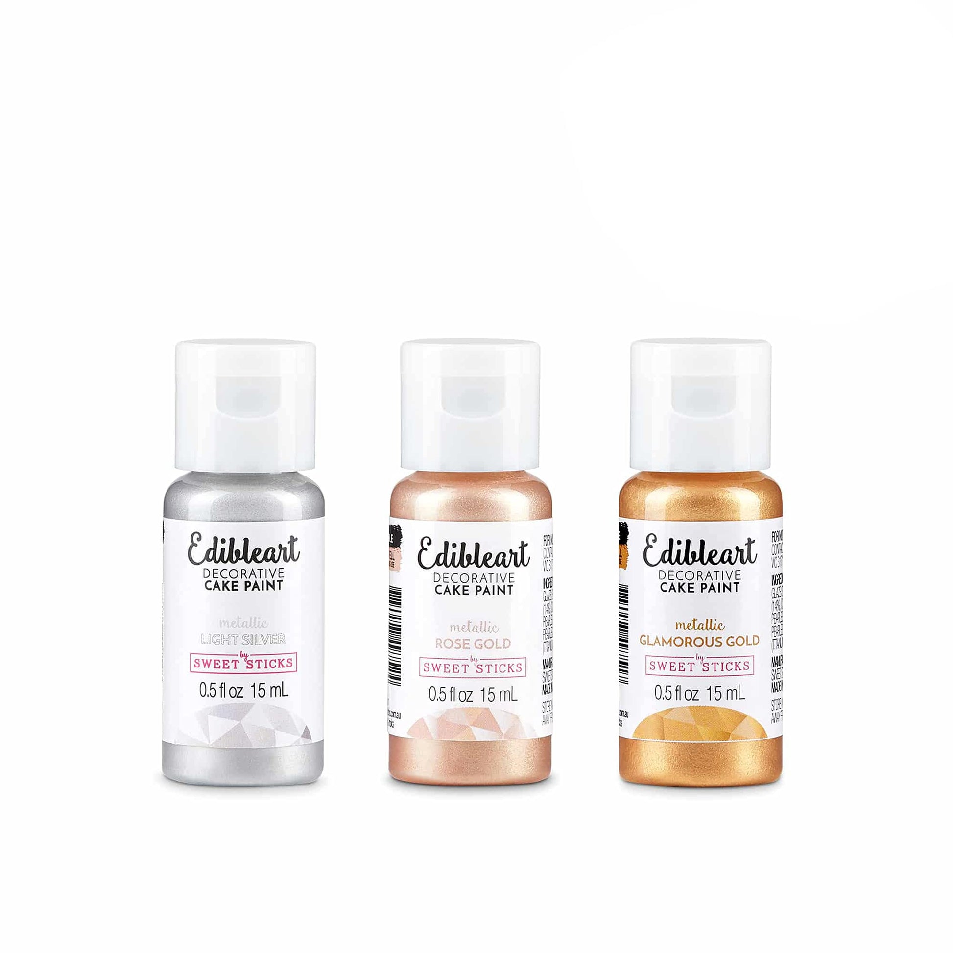 SWEET STICKS Edible Art Cake Paint Set, 3 Metallic Colors, 0.5 Fl Oz (Pack of 3)