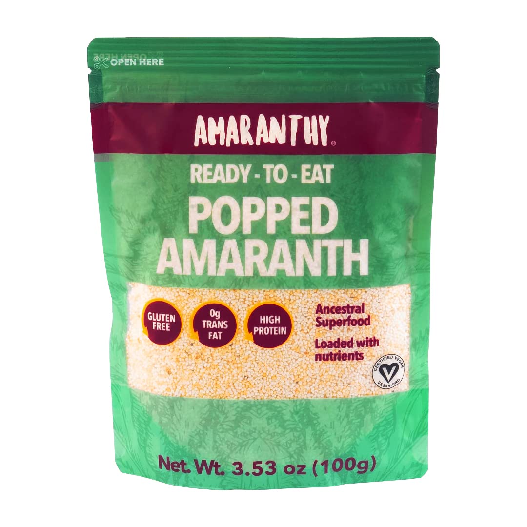 Amaranthy Ready-To-Eat Popped Amaranth Bag (3.53 Oz) - High Protein Grain - Low Calorie - Vegan (1. Popped Bag 3.5 Oz.)