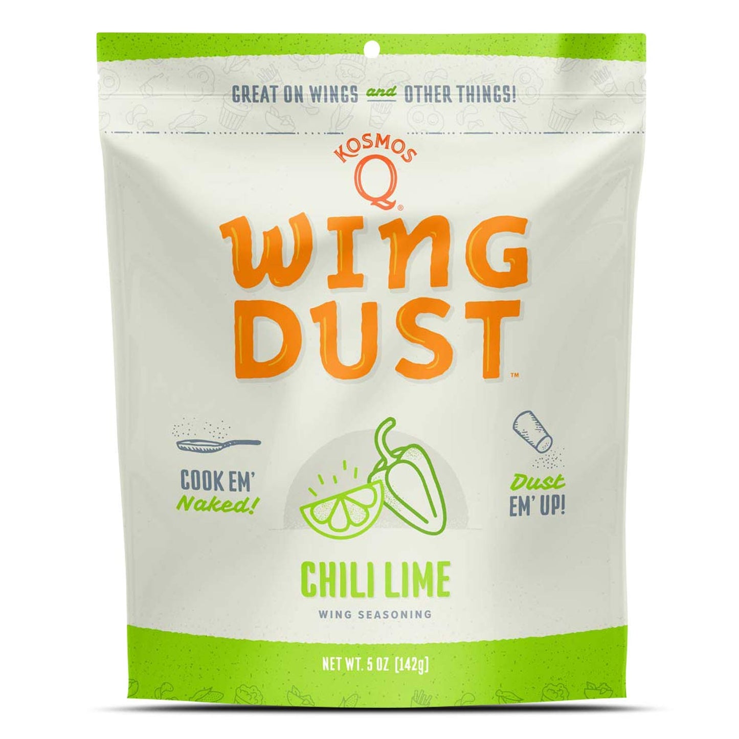 Kosmos Q Chili Lime Wing Dust - Dry BBQ Rub for Wings, Popcorn & Fish - 5 Oz Bag