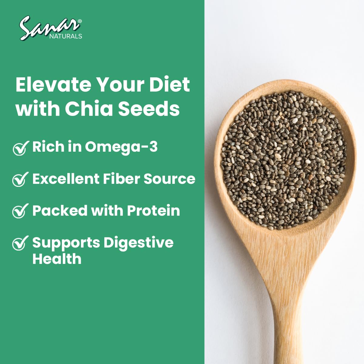 Sanar Naturals Chia Seeds - Omega-3, High Fiber and Protein Source - for Smoothies, Salads and More - Keto and Paleo Friendly -