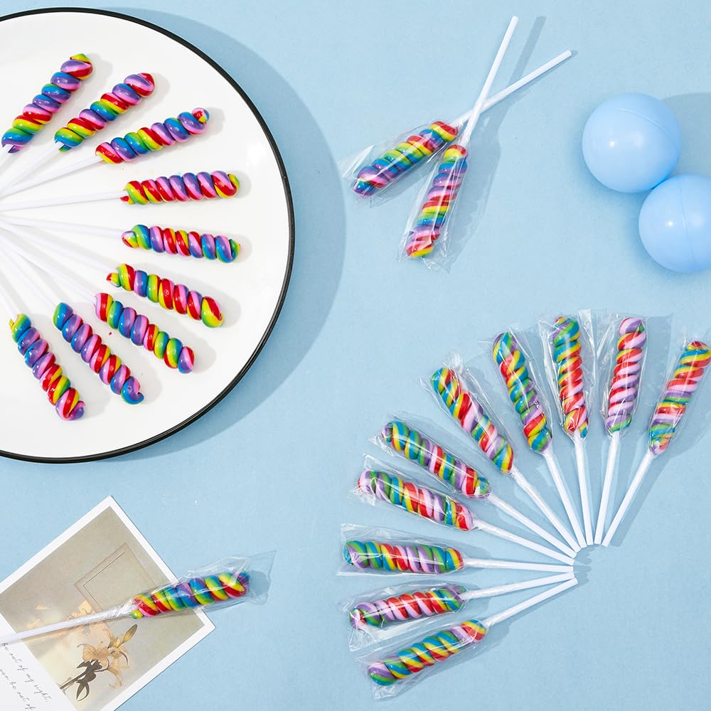 Rainbow Lollipops - Twisty Lollipop Individually Wrapped - Bulk Candy For Birthday Party - Twist Suckers & Lollipops For Party F