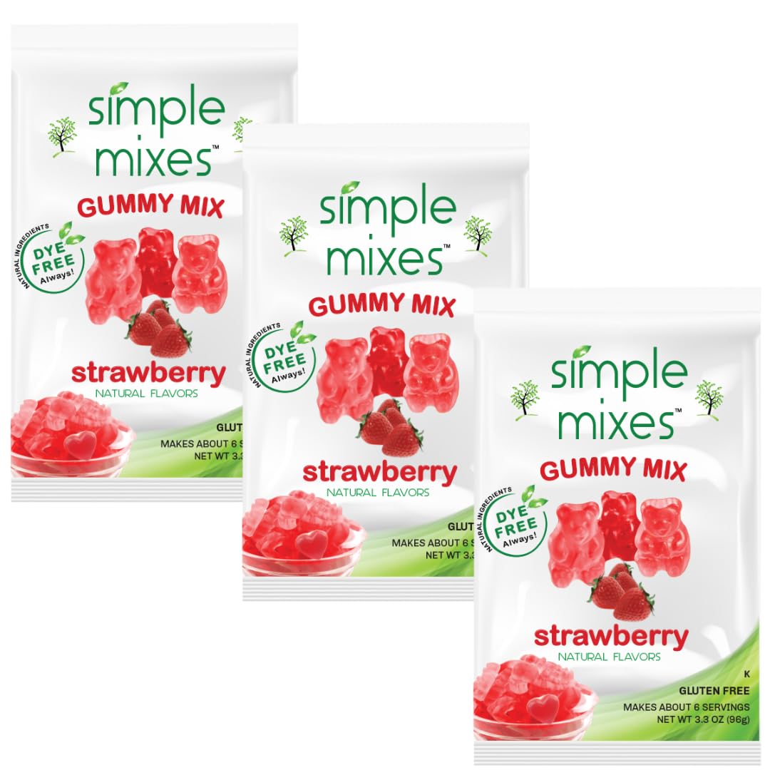 Simple Mixes Natural Gummy Mix, Healthy Snack, Dye-Free, No Gluten or Fat, Kosher, (3 Pack, Strawberry)