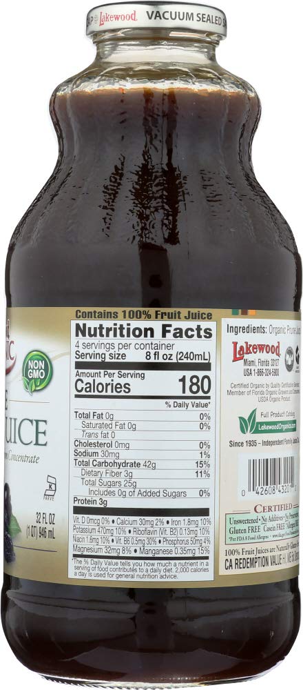 Lakewood Organic 100% Juice Pure Prune (3 X 32 Fl Oz)