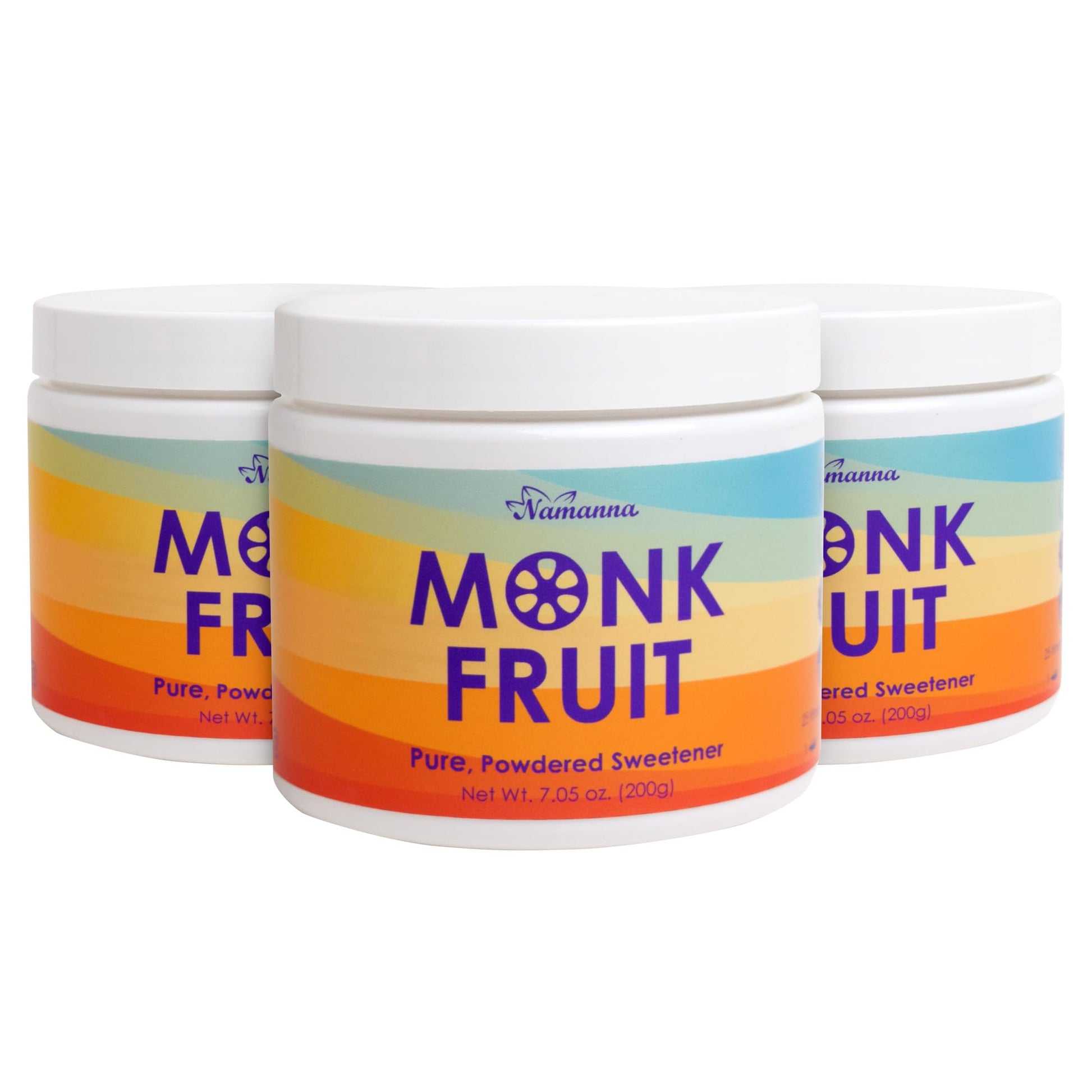 Namanna Pure Monk Fruit Sweetener - Zero Calorie, Zero Carb, Paleo And Keto Safe - (7% Mogroside V, 200G, 1,110 Servings) - 3 Pa