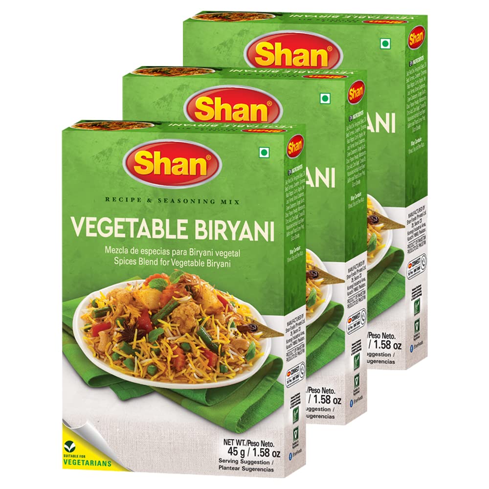 Shan Vegetable Biryani Recipe & Seasoning Mix 45g (1.58oz) Pack of 3 - Spices Blend for Vegetable Biryani - Suitable for Vegetar