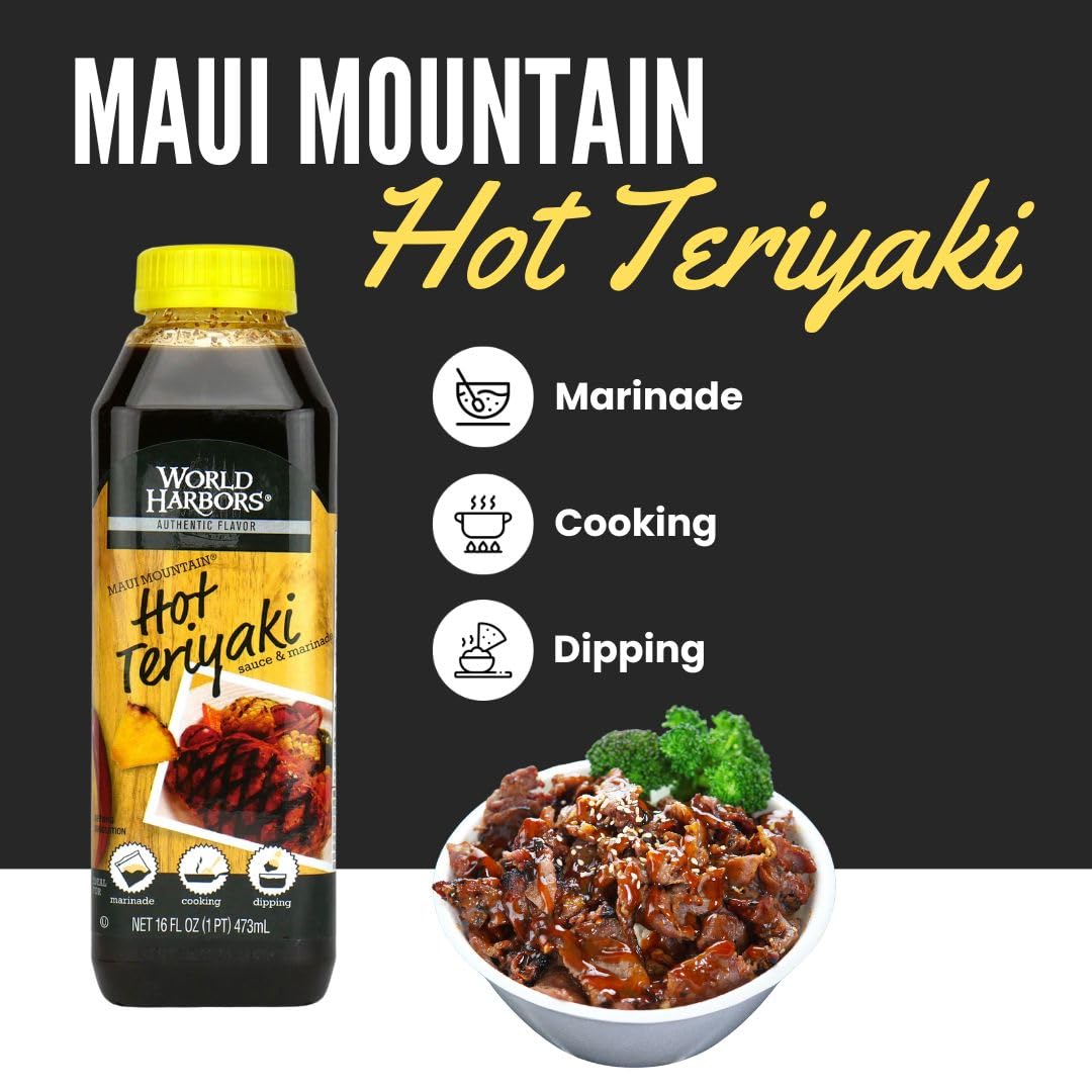 World Harbors Hot Teriyaki Sauce Perfect For Grilling Stir-Fries, Dipping, Marinades For Pork, Chicken, Beef, Steak, And More, S