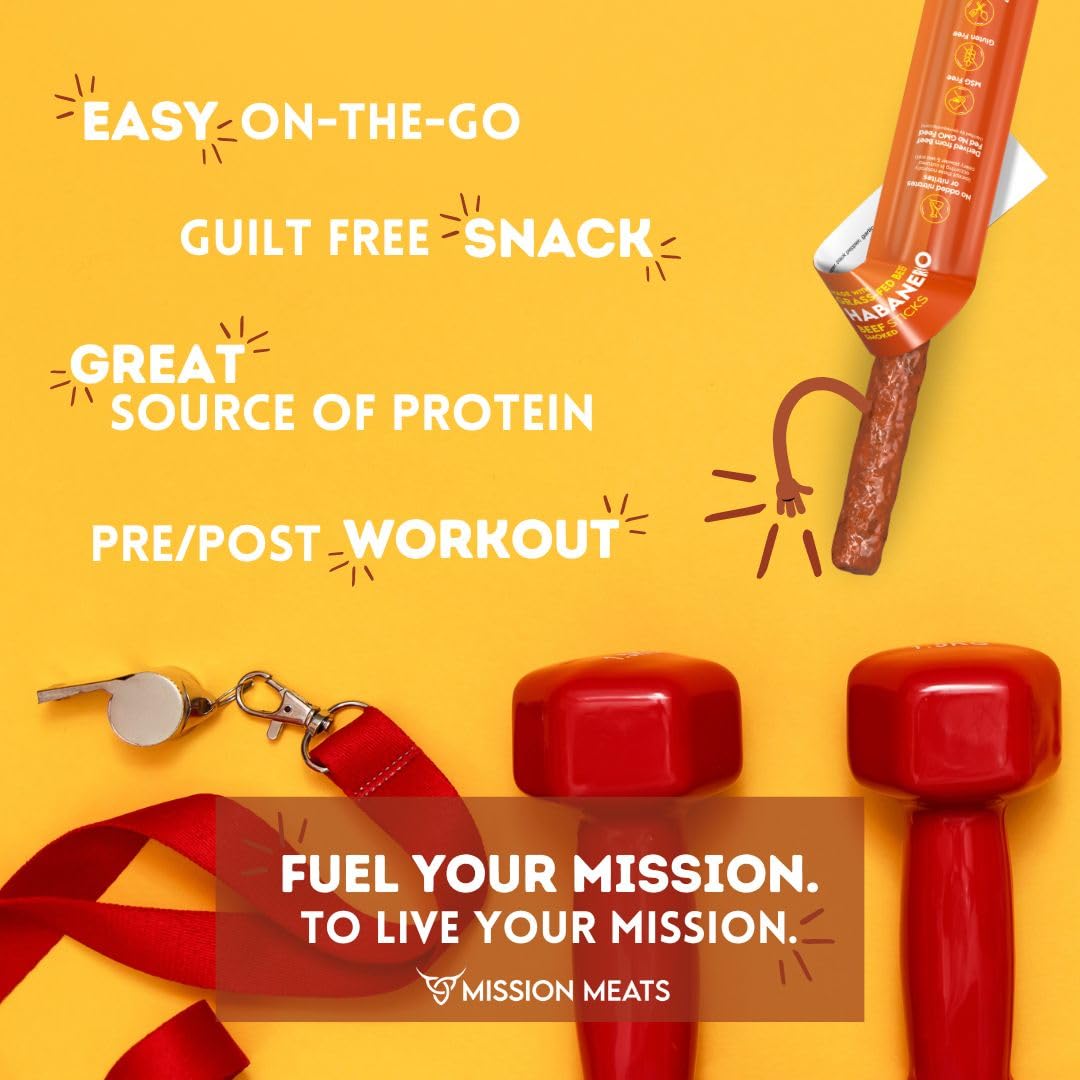 EST. 2015 MISSION MEATS Keto Beef Snack Sticks, Habanero, Grass-Fed, Sugar Free, Gluten Free, 1 Ounce (Pack of 48)