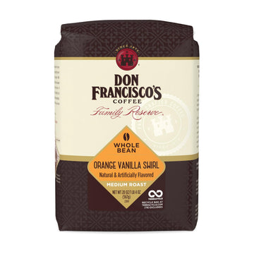 Don Franciscos Orange Vanilla Swirl Whole Bean Coffee  Medium Roast - Flavored 100% Arabica  20 oz Bag  enhanced Coffee for Drip  Pour Over & French Press