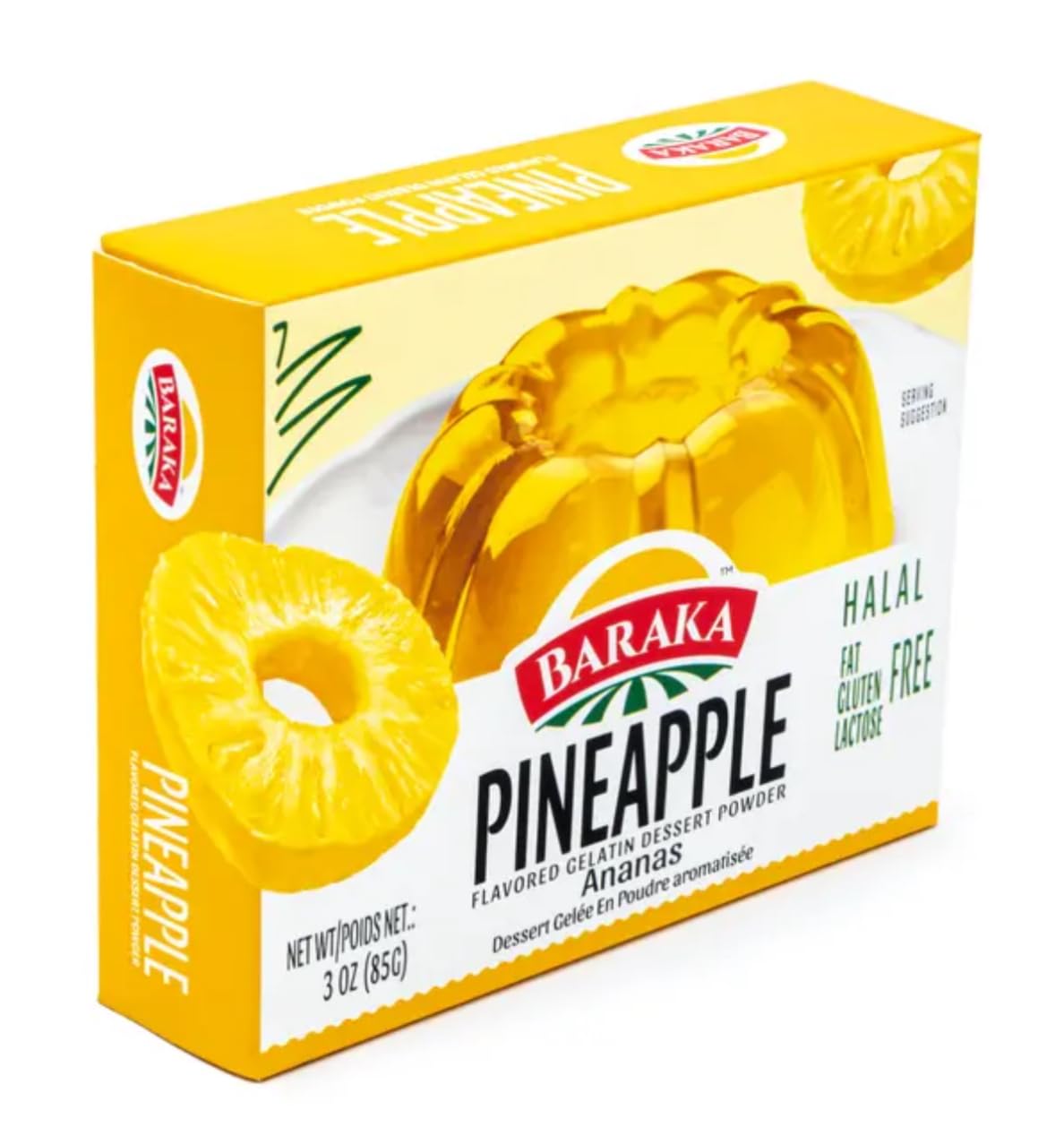Baraka'S Halal Pineapple Flavored Gelatin Dessert Powder, 3 Oz, Gluten Free. (Pack Of 3)