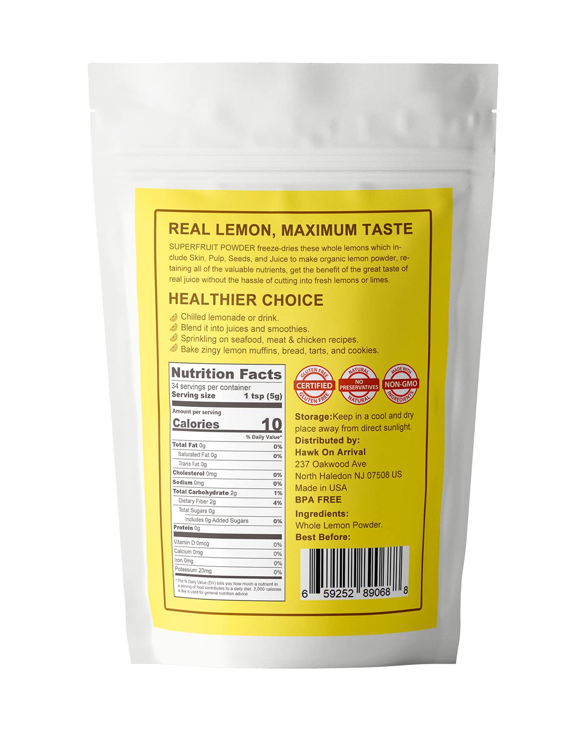 Orgfun Original Lemon Powder Made With Real Lemons, Freeze Dried Juice Powder, Strong Fresh Lemon Flavor Great For Beverages, Sm