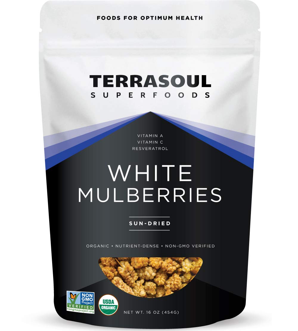 Terrasoul Superfoods Organic Sun-Dried White Mulberries, Naturally Sweet, 1 Lb, Low Glycemic, Rich in Vitamin C