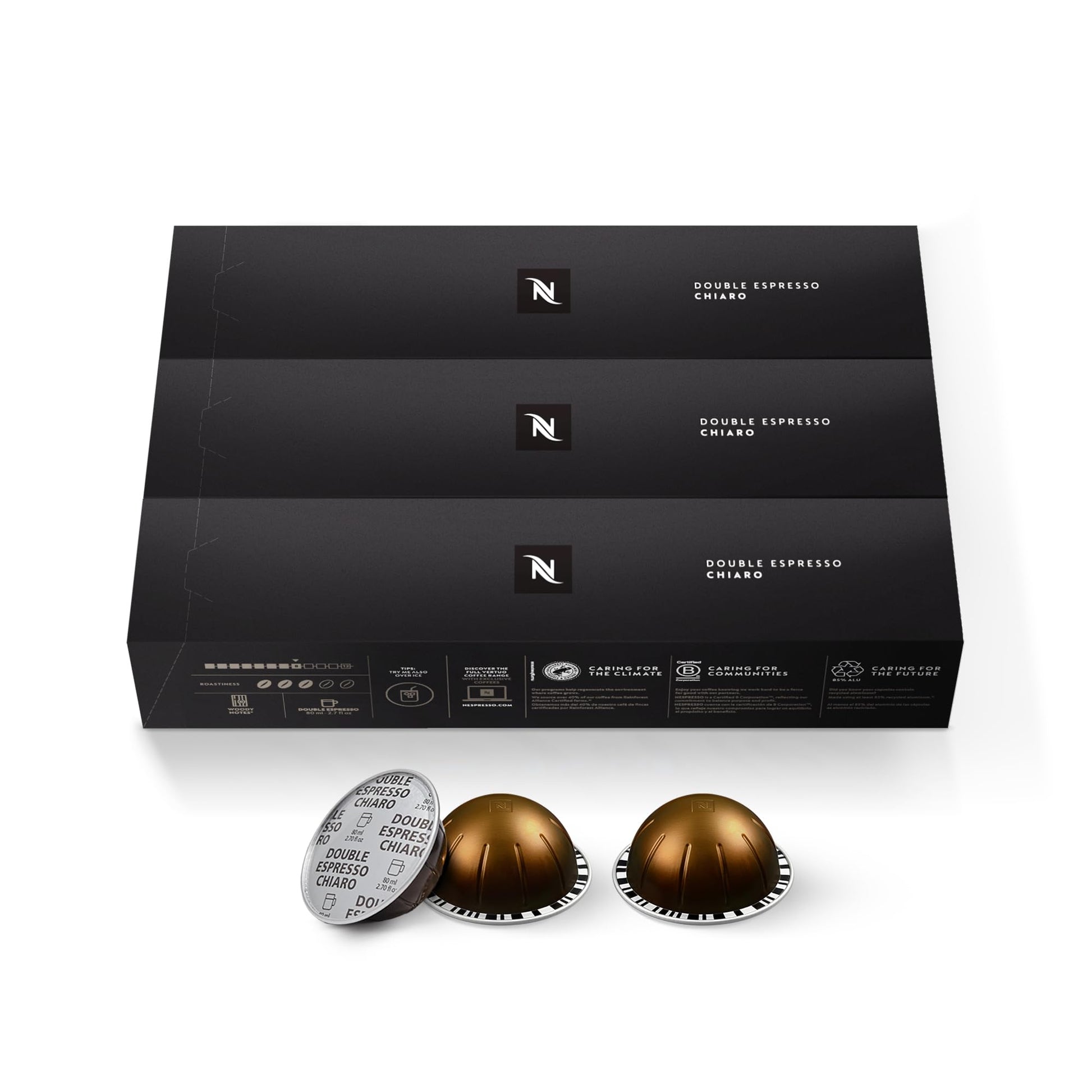 Nespresso Vertuo Double Espresso Chiaro Coffee Pods, Medium Roast, 30-Count, Model 107547