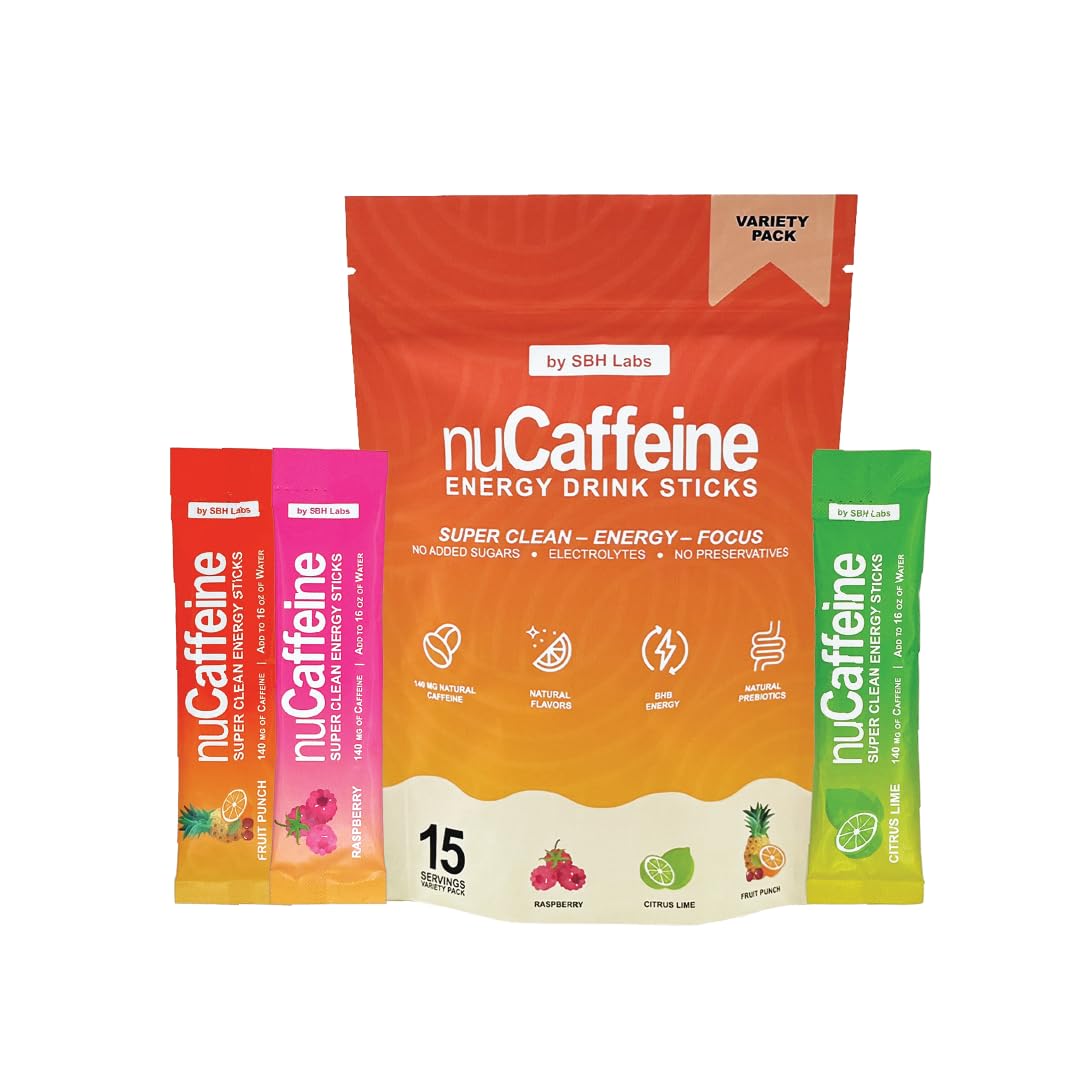 Sbh Labs Natural Electrolyte Energy Drink Powder Packets | Natural Energy Blend + Bhb + Vitamin C + Prebiotics + Electrolytes | 15 Sticks | 3 Natural Flavors