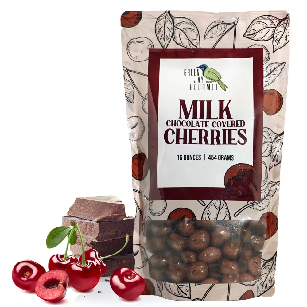 Green Jay Gourmet Milk Chocolate Cherries - 16 Ounce Resealable Bag - Handmade Chocolate Covered Cherries from Michigan