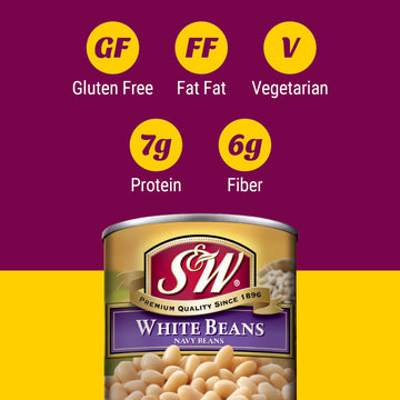 S&W Canned White Beans, Navy Beans, Plant Protein And Fiber, Gluten Free, Vegan, Fat Free, 12 Pack Of 15.5 Oz Cans