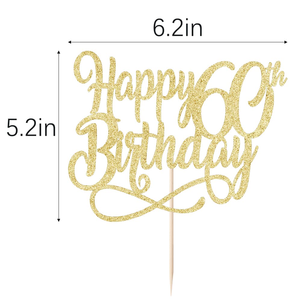 Gold Glitter Happy 60Th Birthday Cake Topper,Cheers To 60 Years,Happy 60Th Birthday Cake Topper,60Th Anniversary Cake Topper, Me