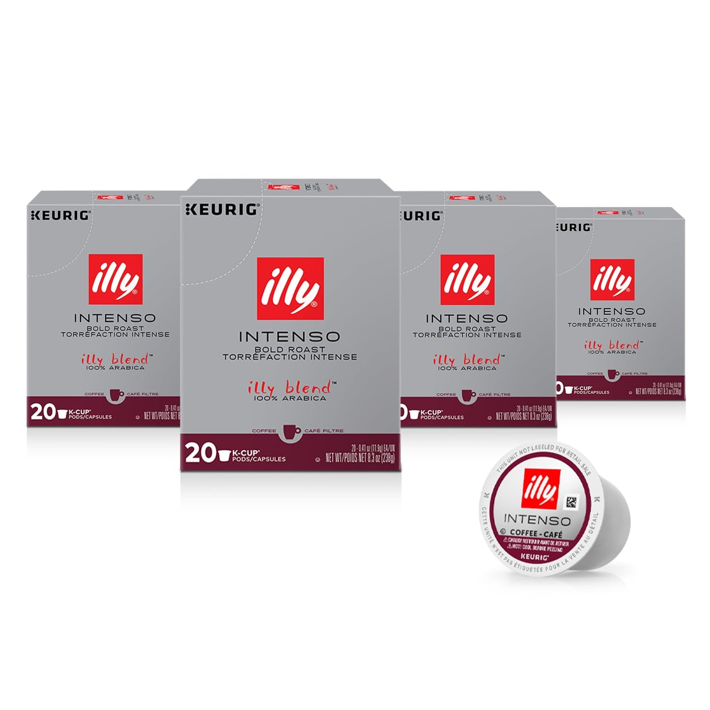 Illy Coffee K Cups for Keurig - Intenso Dark Roast, Bold Flavor - 20 Count (Pack of 4)