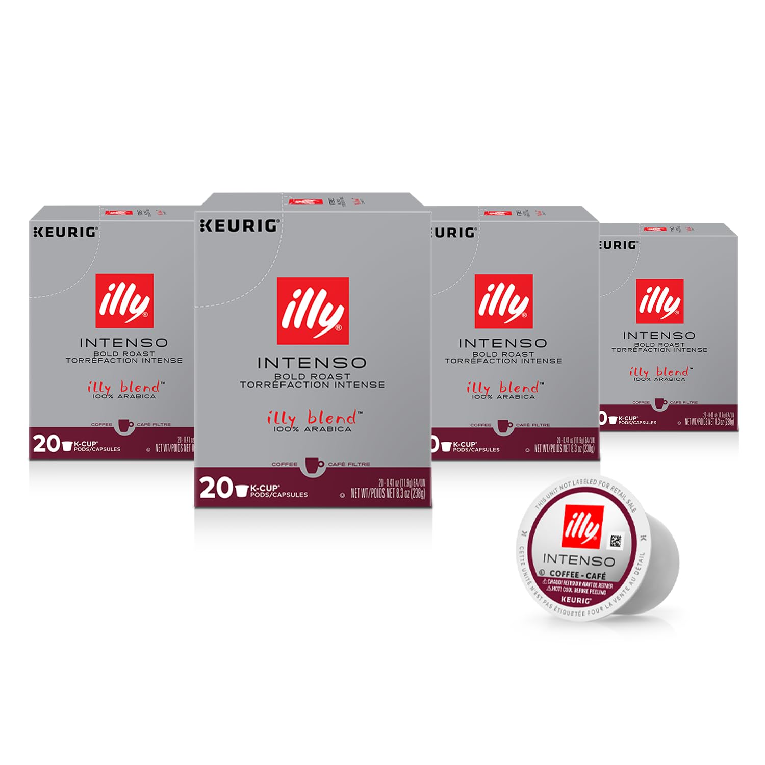 Illy Coffee K Cups for Keurig - Intenso Dark Roast, Bold Flavor - 20 Count (Pack of 4)