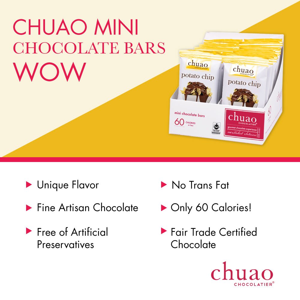Chuao Chocolatier Potato Chip Milk Chocolate Mini Bars | Gourmet No Preservatives | For Gift Baskets, Christmas, Birthday, Thank You, Care Package | 24 Pack, 0.39 Oz Each