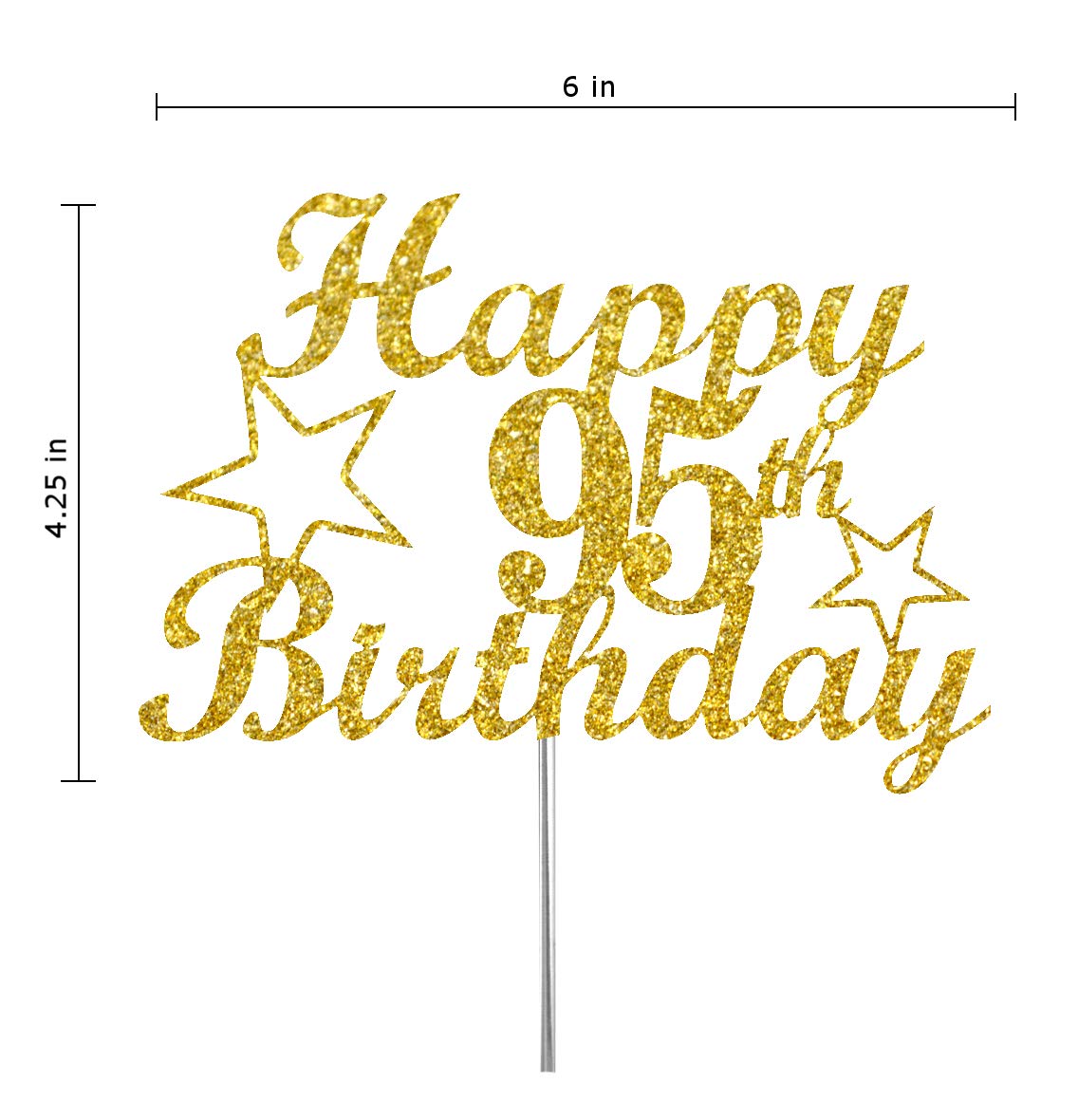 95 Birthday Cake Topper Gold Glitter, Party Decoration Ideas, Premium Quality, Sturdy Doubled Sided Glitter, Acrylic Stick. Made