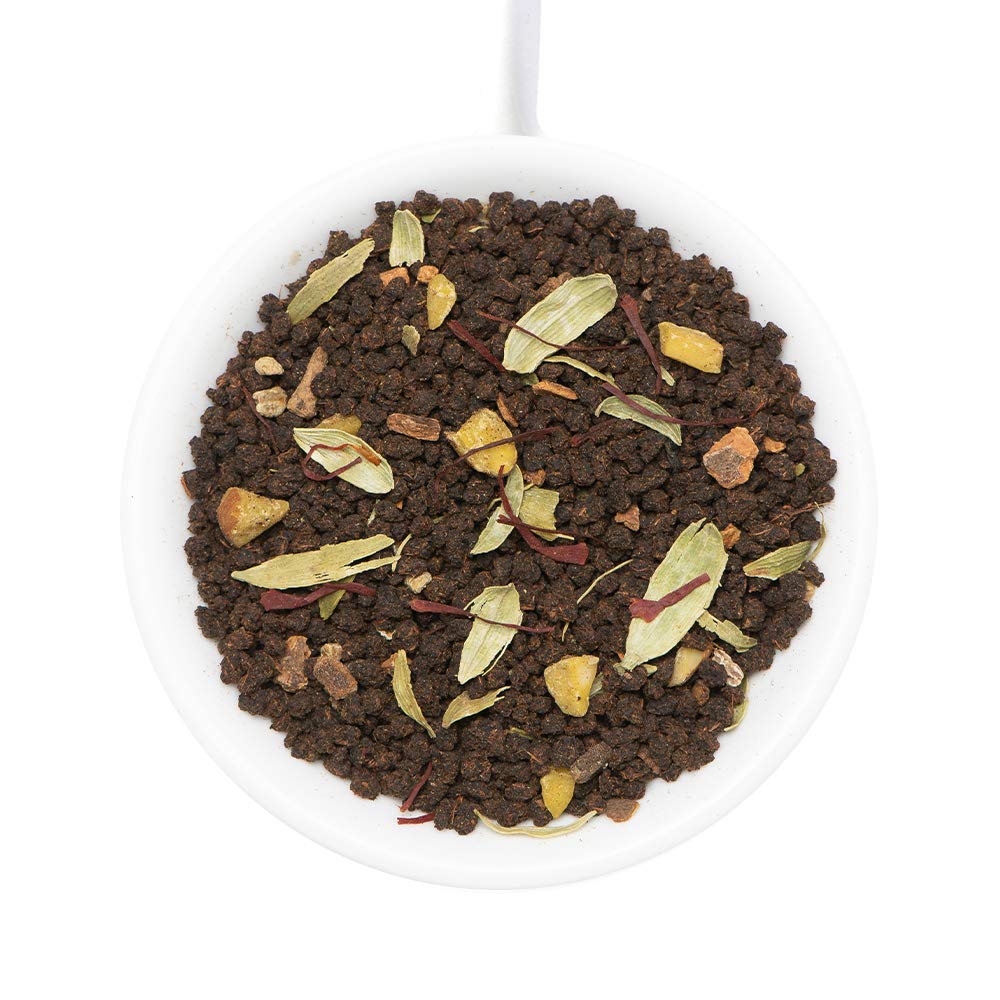 Vahdam Saffron Spiced Chai (Loose Leaf, 50 Cups) | Black Tea With Cardamom, Cinnamon, Clove, Almond & Saffron | Enjoy Hot, Iced,