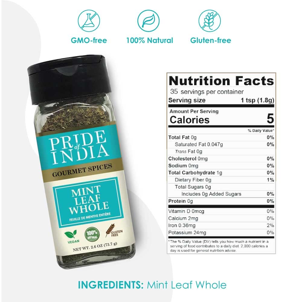 Pride Of India - Mint Leaf Whole - Cut & Sifted For Convenience Of Use - Good For Culinary Uses - Ideal For Tea/Beverages - Easy