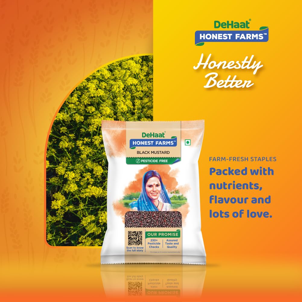 Dehaat Honest Farms Whole Black Mustard Seeds (Kali Rai) | Bold & Aromatic Flavor | Ideal For Indian Cooking, Tempering, Picklin