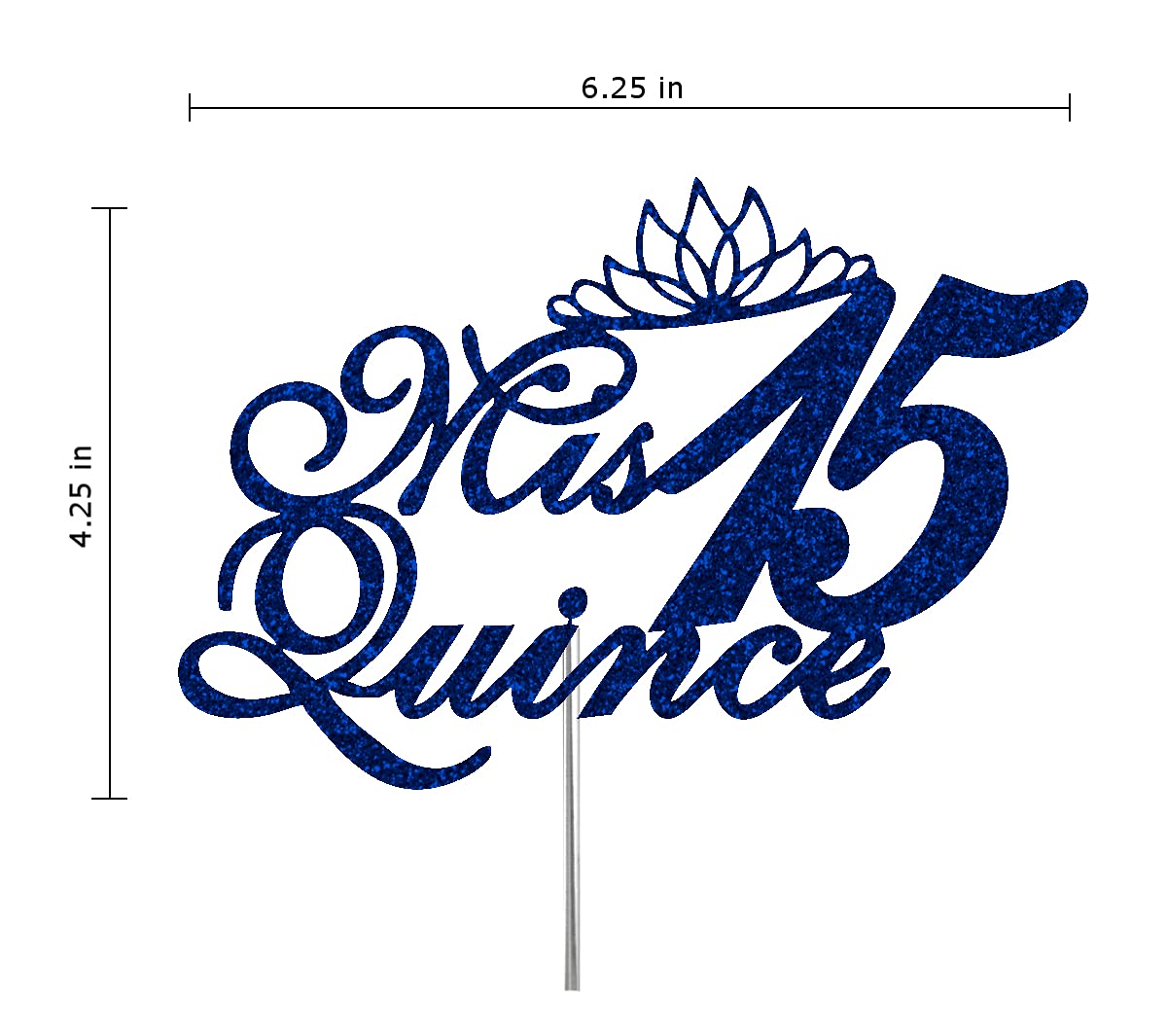 RokAPary Glitter Cake Topper for Quinceanera, Sturdy Double-Sided Acrylic, Blue, Model RCT171