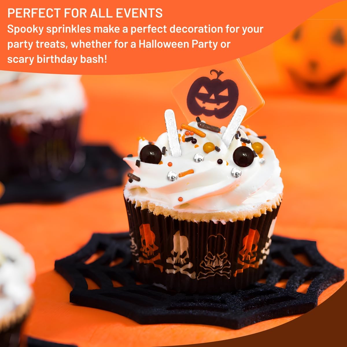 Halloween Party Sprinkle Mix | Resealable Standup Bag | Jimmies And Nonpariels In Orange, White, And Brown | Halloween Themed Sprinkles | Bulk Sprinkles For Baked Goods And More 4 Oz