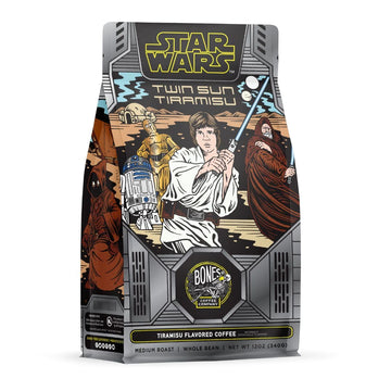 Bones Coffee Company Star Wars Twin Sun Tiramisu Flavored Coffee Beans, Whole Bean Coffee Medium Roast Low Acid, Tiramisu Flavor (12 Oz)