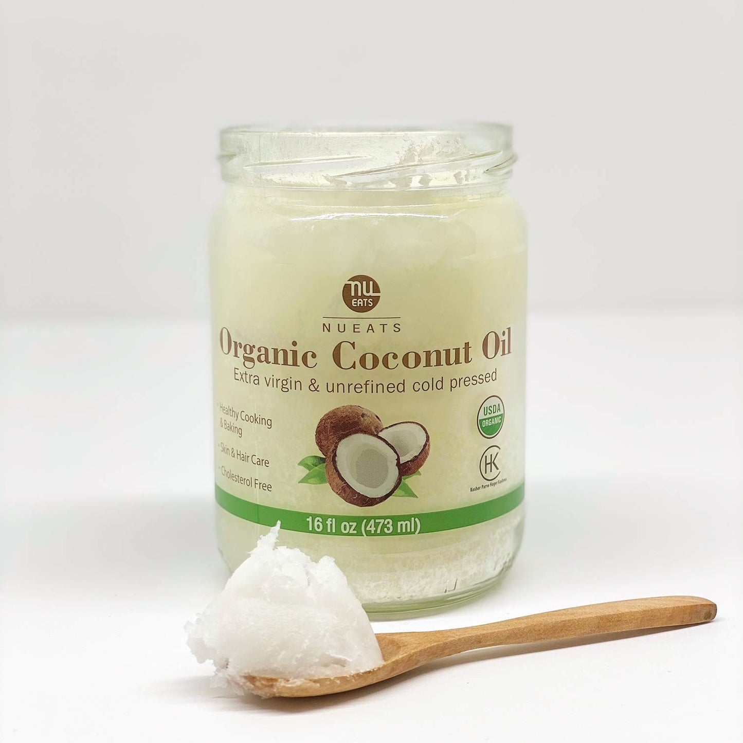Nueats, Organic Coconut Oil, 16Oz, Extra Virgin & Unrefined Cold Pressed/Usda Organic, Kosher, Keto, Vegan, Paleo, Non-Gmo