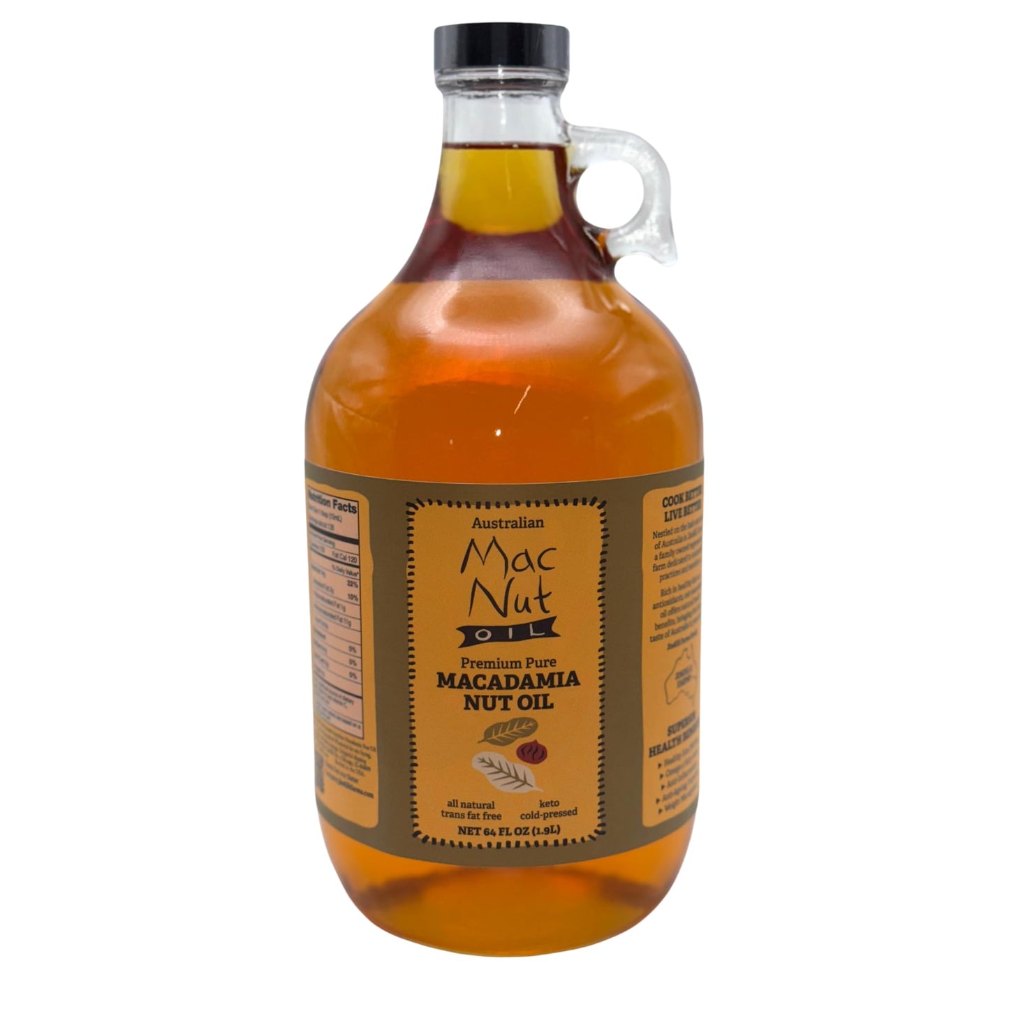 Macadamia Nut Cooking Oil- Australian Pure Cold Pressed Macadamia Nut Oil, Unrefined, Natural Cooking Oil, High Smoke Point Fry 