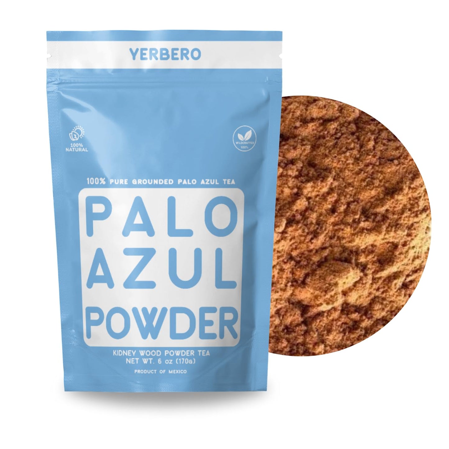 YERBERO Palo Azul Herbal Tea Powder - Premium Quality, Non-GMO, 6oz (170g) Resealable Bag, Makes 60+ Cups, Blue