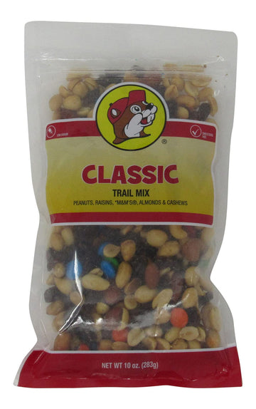 Buc-ees Classic Trail Mix in a Resealable Bag, Peanuts, Raisins, Chocolate, Almonds, Cashews, One 10 Ounce Bag