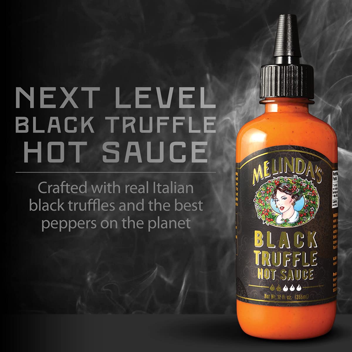Melindas Black Truffle Hot Sauce - Gourmet Hot Sauce with Italian Truffles, Cayenne Peppers & Honey - 12 oz, 2 Pack
