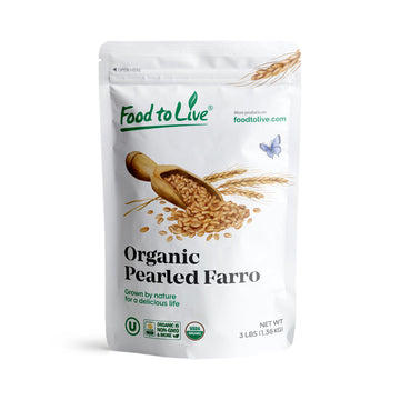 Food to Live Organic Italian Pearled Farro, 3 Pounds - Non-GMO, Kosher, Vegan, Whole Farro Grain in Bulk, Good Source of Fiber a