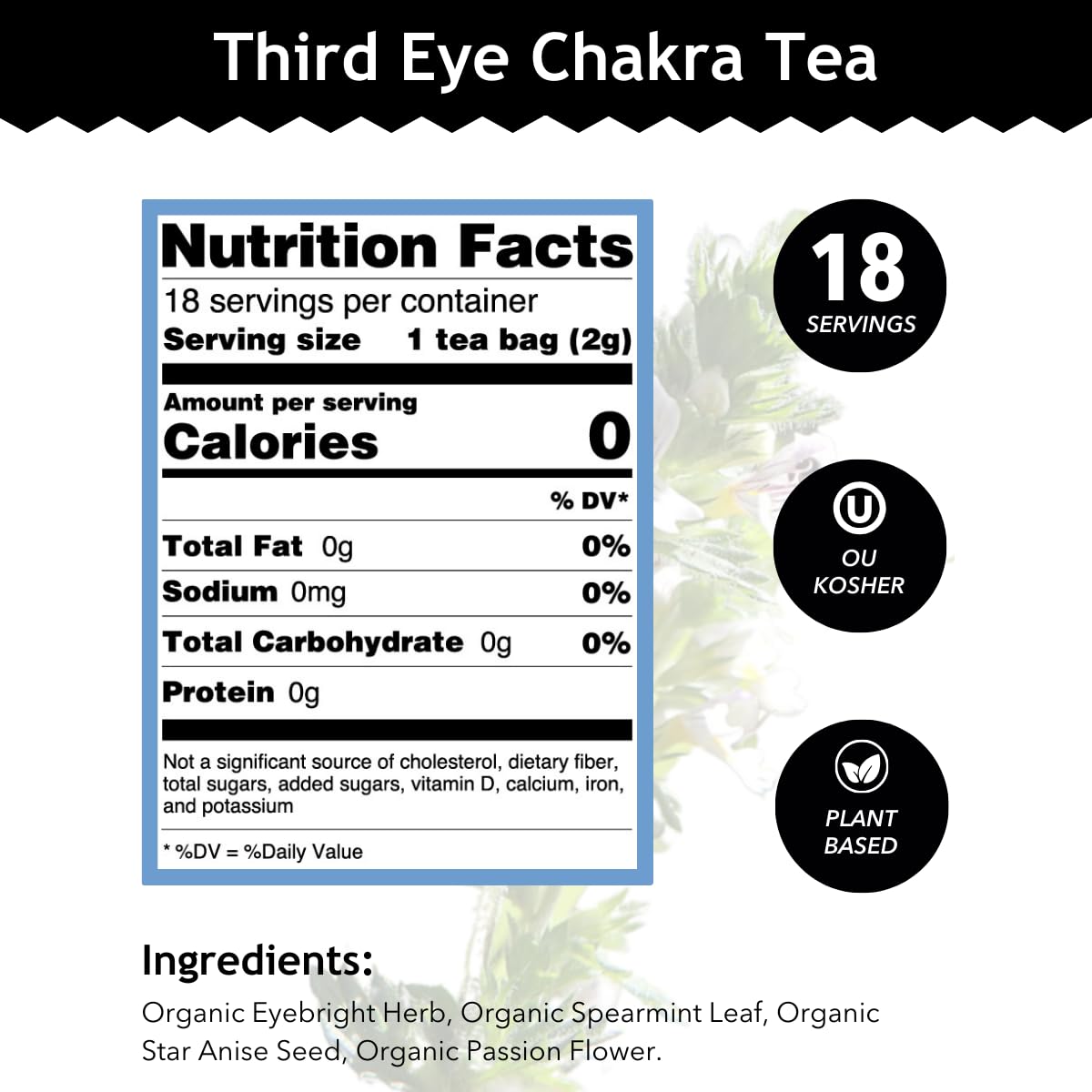 Buddha Teas - Third Eye Chakra Tea - Organic Herbal Tea - For Insight & Intuition - With Eyebright, Spearmint, Star Anise & Sapp