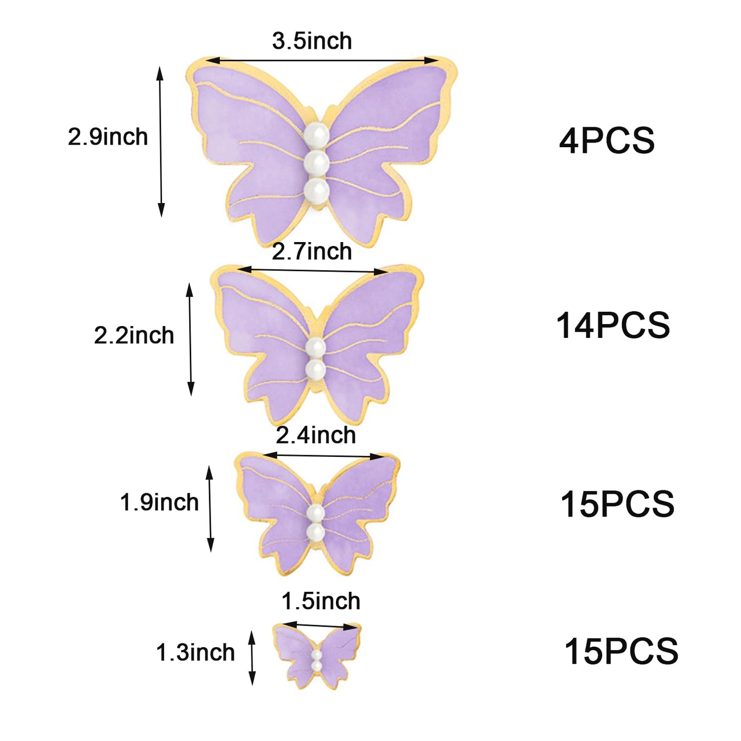 Aimtohome Butterfly Cupcake Toppers Set Of 48 3D Purple Butterfly Cake Topper With Pearls For Cake Decorations, Mixed Size