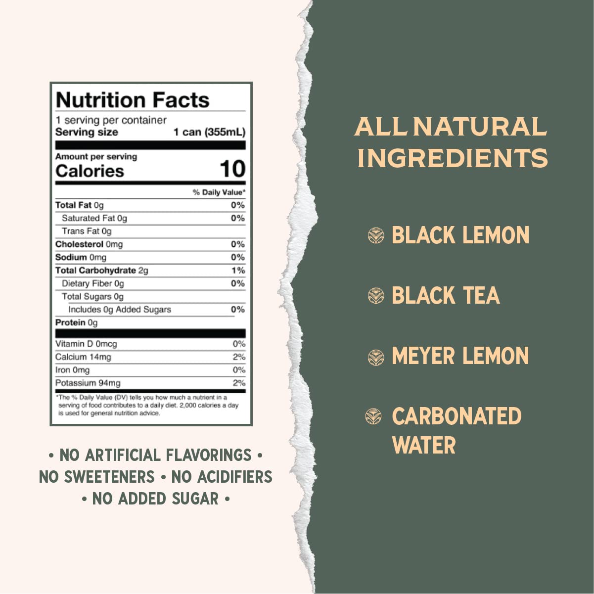 Rishi Tea Black Lemon Sparkling Botanicals Sparkling Water - Organic, Unsweetened, Zero Added Sugar, Caffeinated, Craft-Brewed F