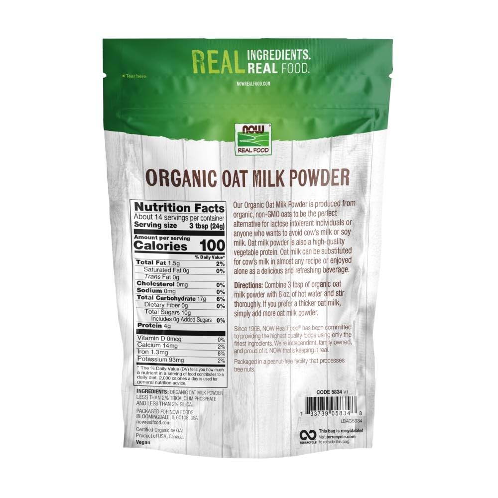 NOW Foods Organic Oat Milk Powder, Dairy & Soy Free, Vegan, Gluten Free, 12 Ounce, Off White, Model NOW05834