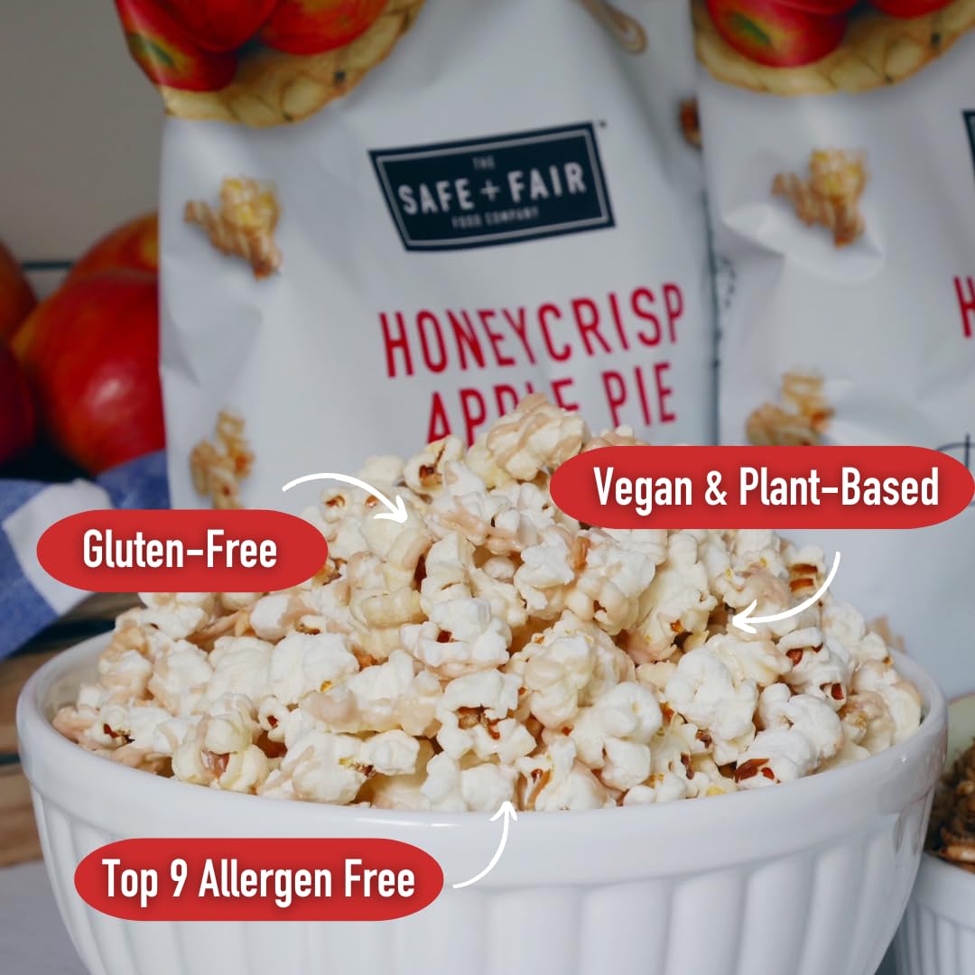 Safe + Fair Plant-Based Gourmet Apple Pie Flavored Popcorn - Honeycrisp Apple Pie Drizzled Kettle Corn Popcorn Non-GMO Gluten-Fr